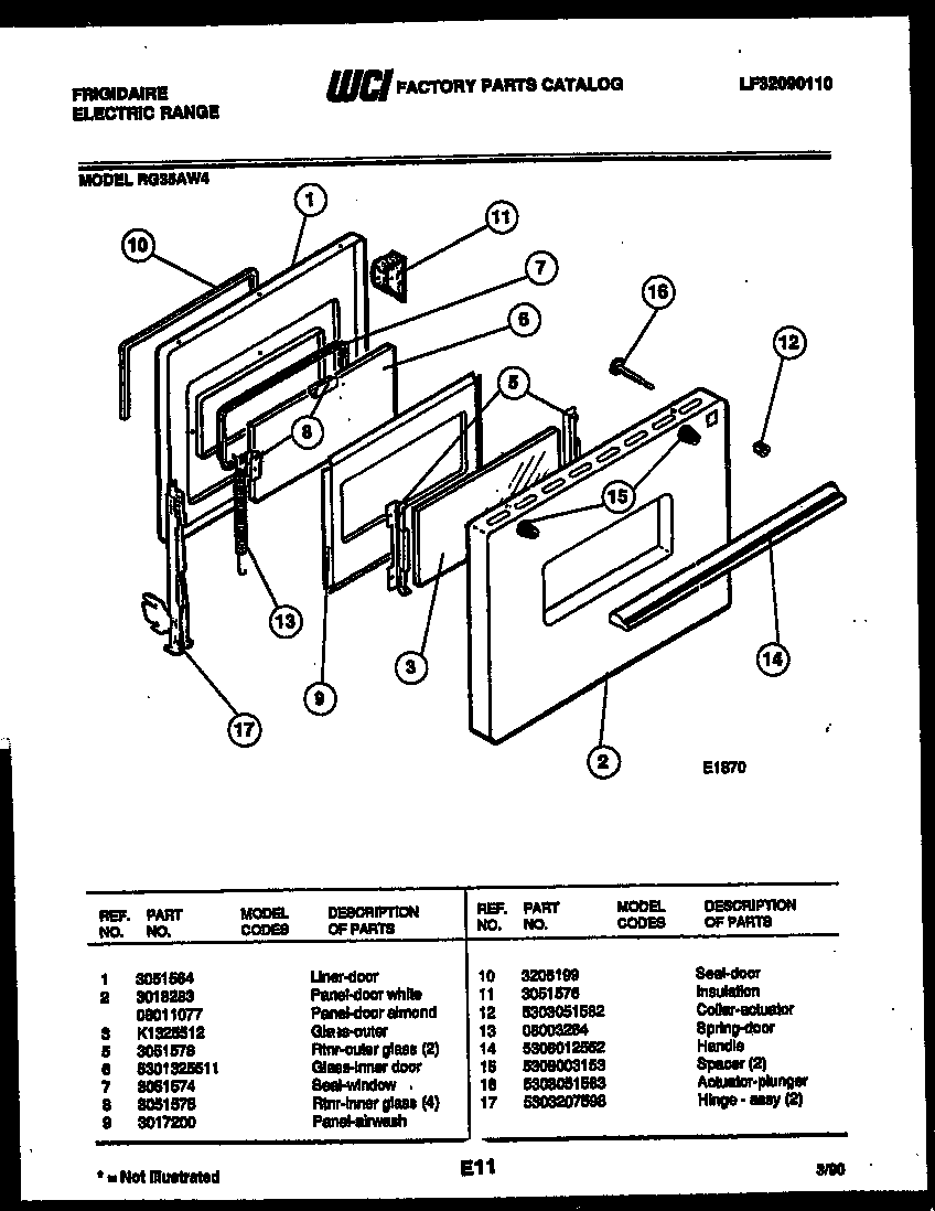 Frigidaire RG35AL4 door parts diagram