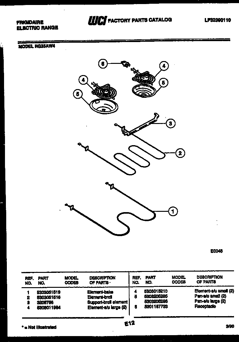 Frigidaire RG35AL4 broiler parts diagram