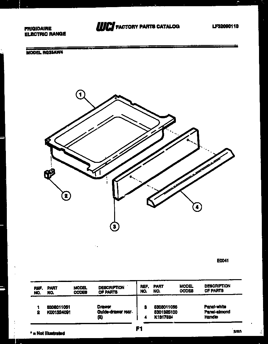 Frigidaire RG35AL4 drawer parts diagram