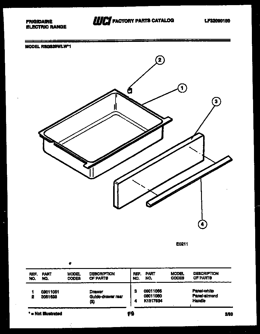 Frigidaire REGS39WLL1 drawer parts diagram