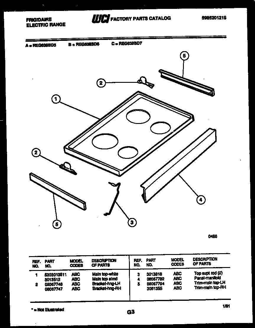 Frigidaire REG638BDW7 cooktop parts diagram