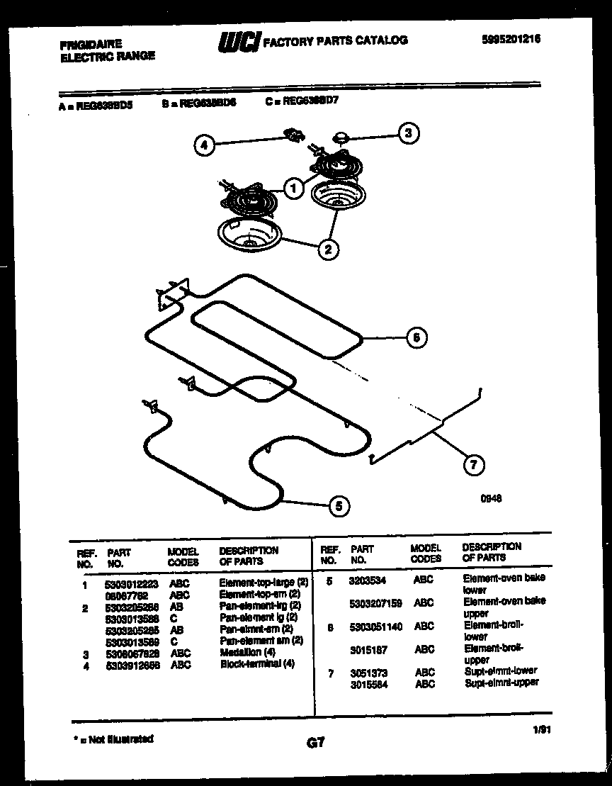 Frigidaire REG638BDW7 broiler parts diagram