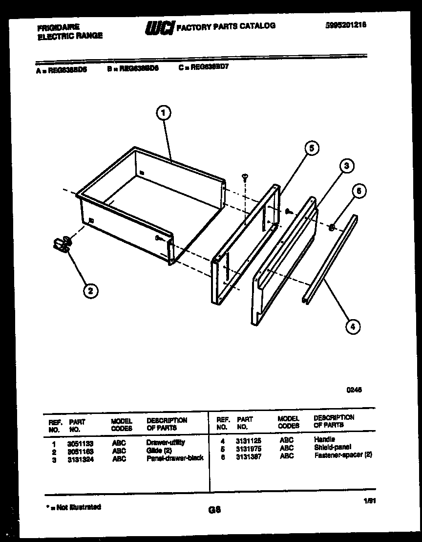 Frigidaire REG638BDW7 drawer parts diagram