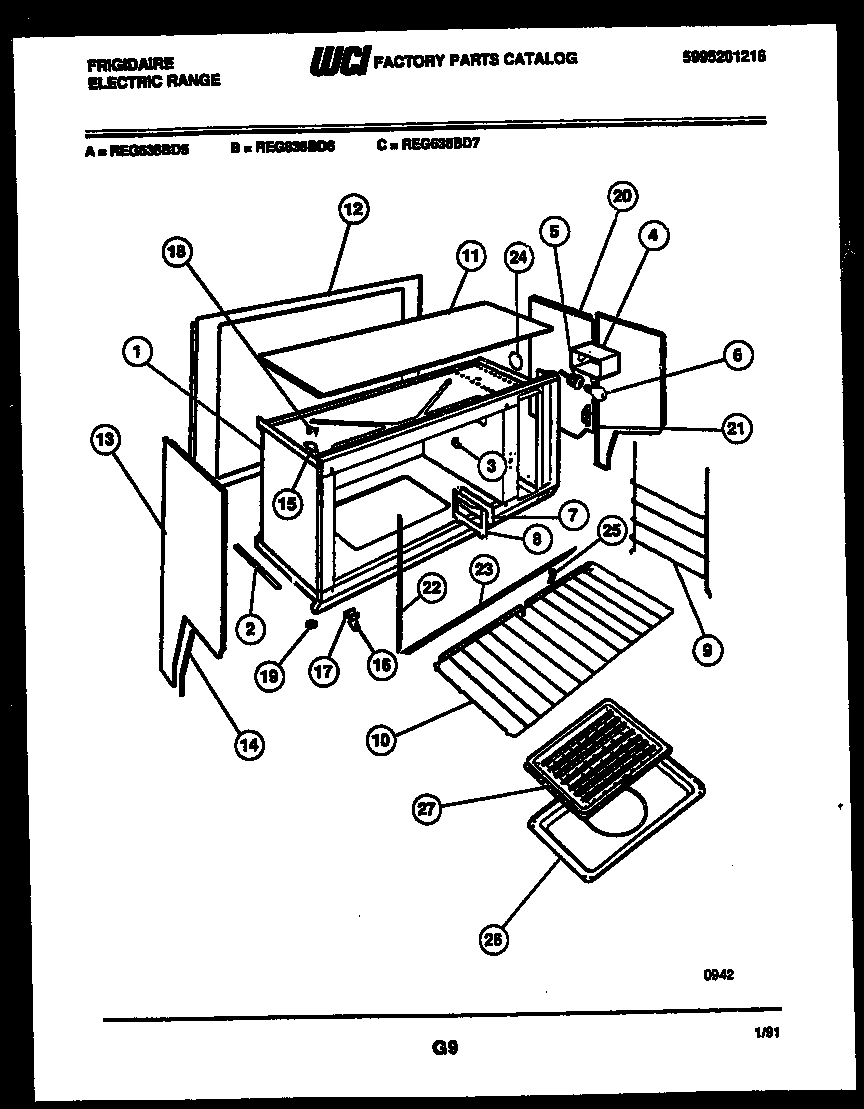 Frigidaire REG638BDW7 upper body parts diagram