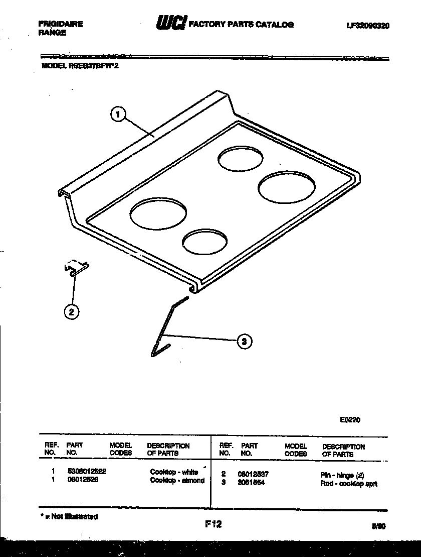 Frigidaire RSEG37BFW2 cooktop parts diagram