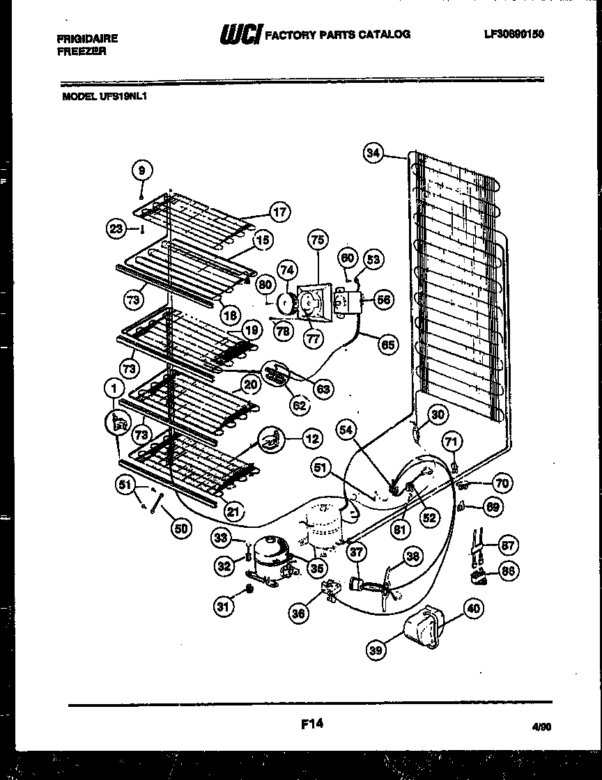 Frigidaire UFS19NL1 system and electrical parts diagram