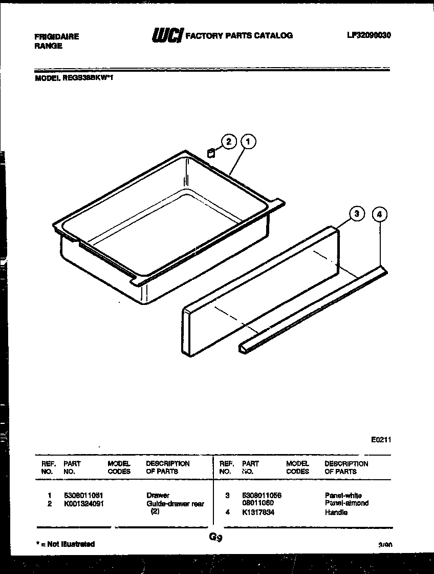 Frigidaire REGS38BKW1 drawer parts diagram
