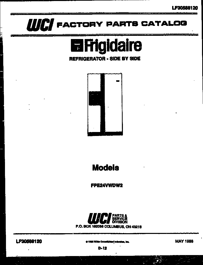 Frigidaire FPE24VWDF2 front cover diagram