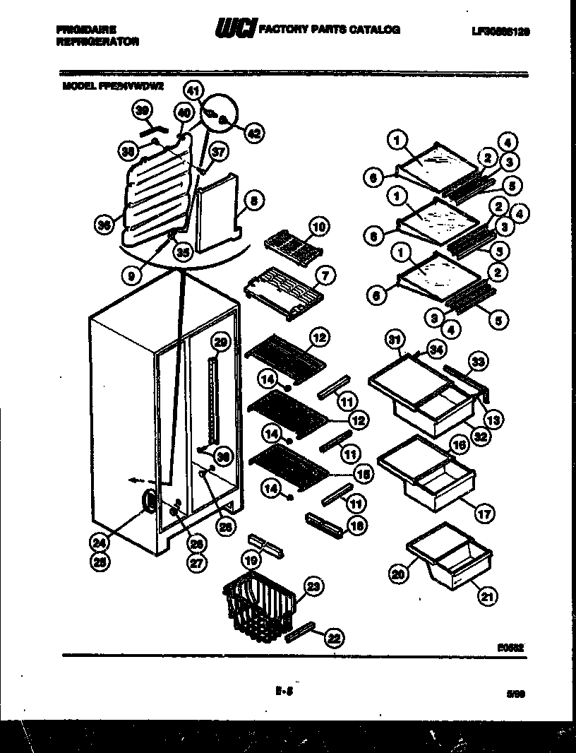 Frigidaire FPE24VWDF2 shelves and supports diagram