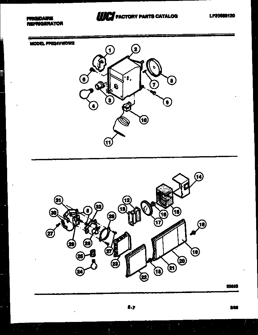 Frigidaire FPE24VWDF2 refrigerator control assembly, damper control assembly and f diagram