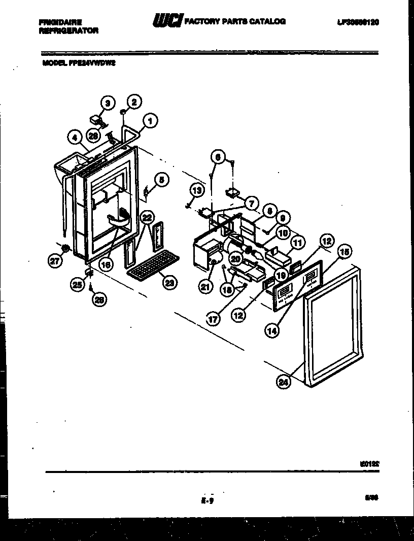 Frigidaire FPE24VWDF2 ice door, dispenser and water tanks diagram