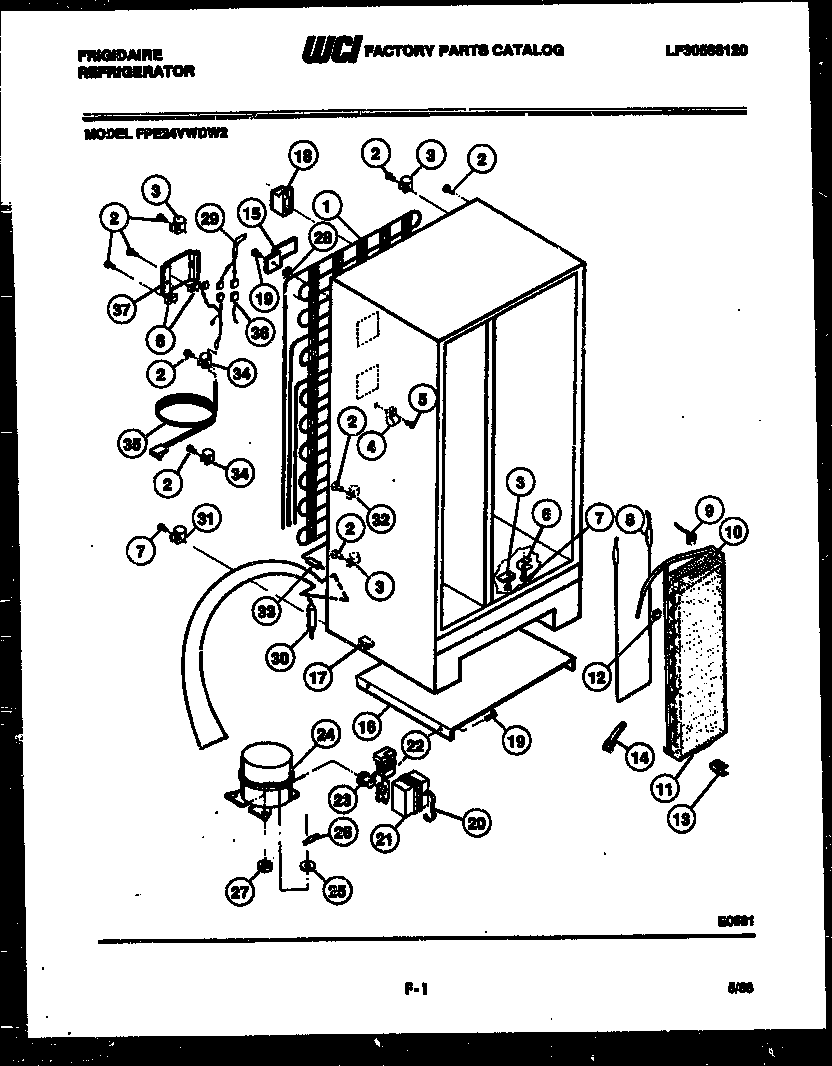 Frigidaire FPE24VWDF2 system and automatic defrost parts diagram