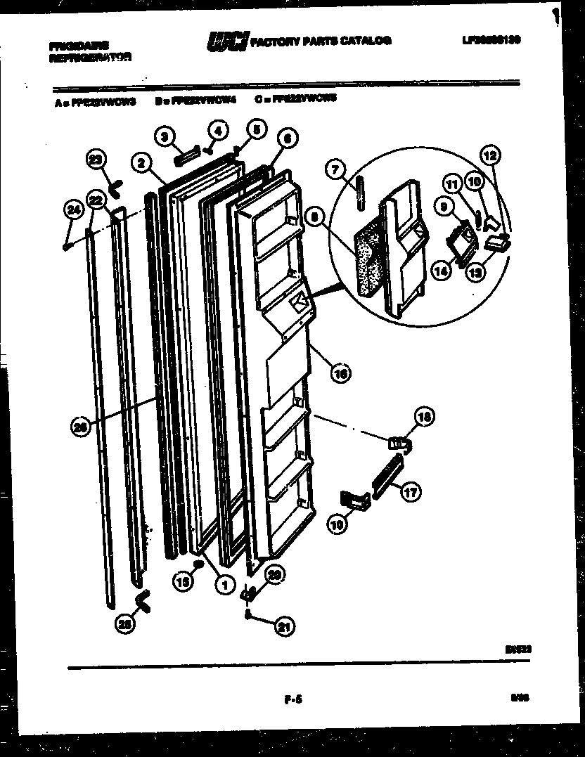 Frigidaire FPE22VWCF5 freezer door parts diagram