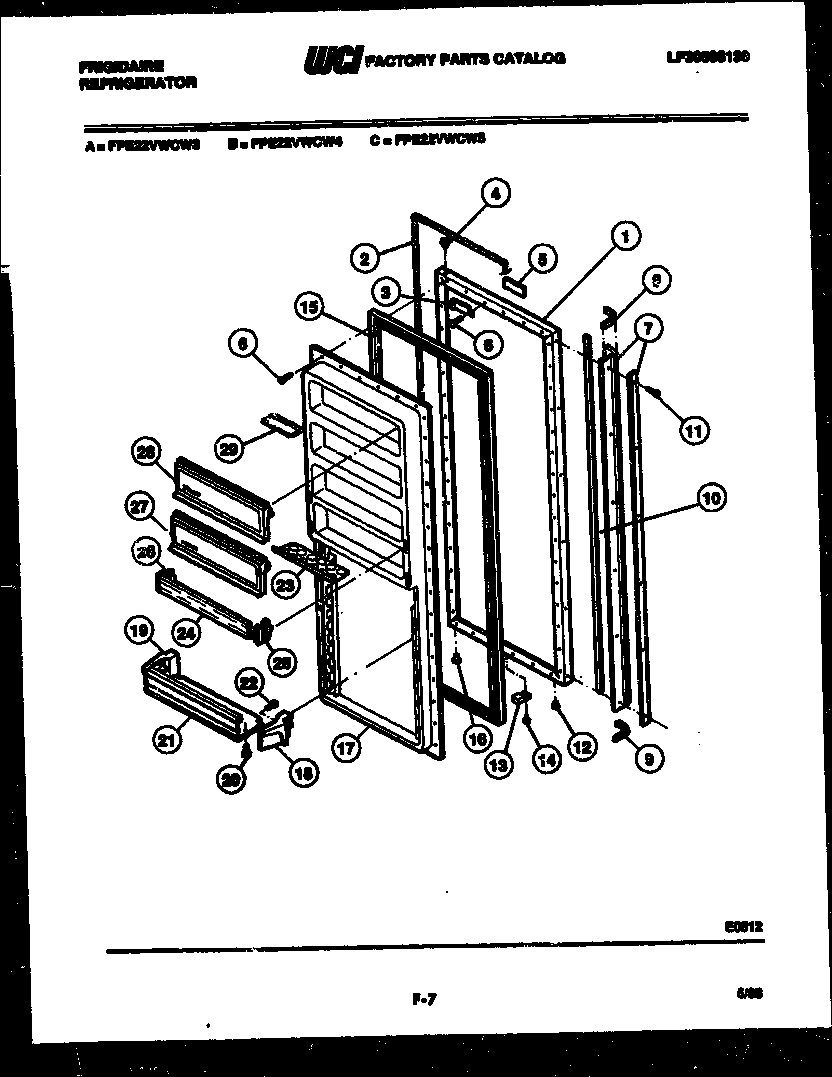 Frigidaire FPE22VWCF5 refrigerator door parts diagram