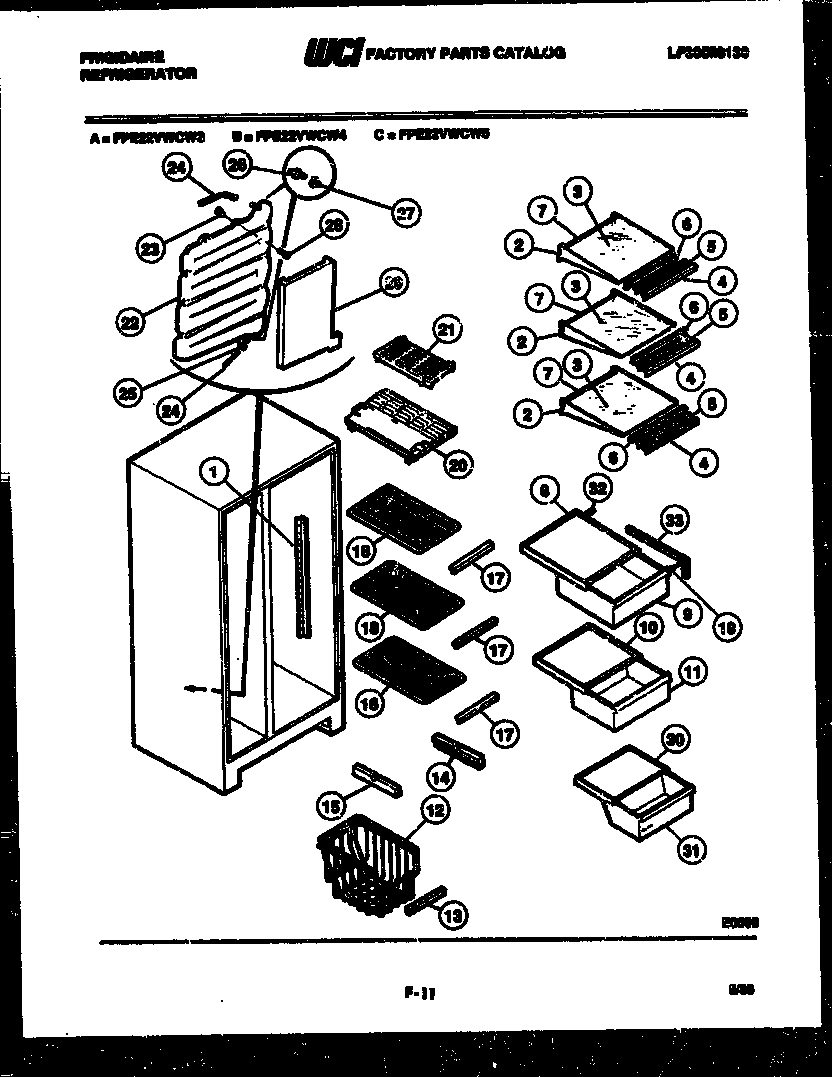 Frigidaire FPE22VWCF5 shelves and supports diagram