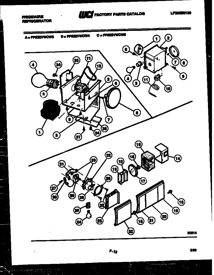 Frigidaire FPE22VWCF5 refrigerator control assembly, damper control assembly and f diagram