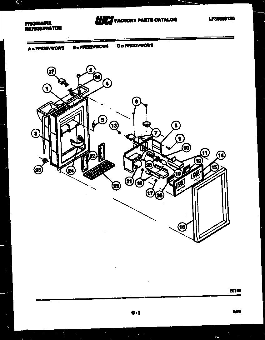 Frigidaire FPE22VWCF5 ice door, dispenser and water tanks diagram