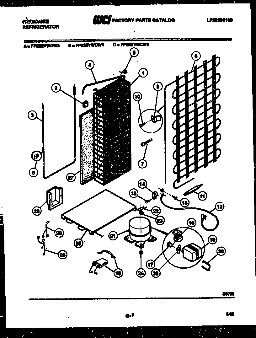 Frigidaire FPE22VWCF5 system and automatic defrost parts diagram