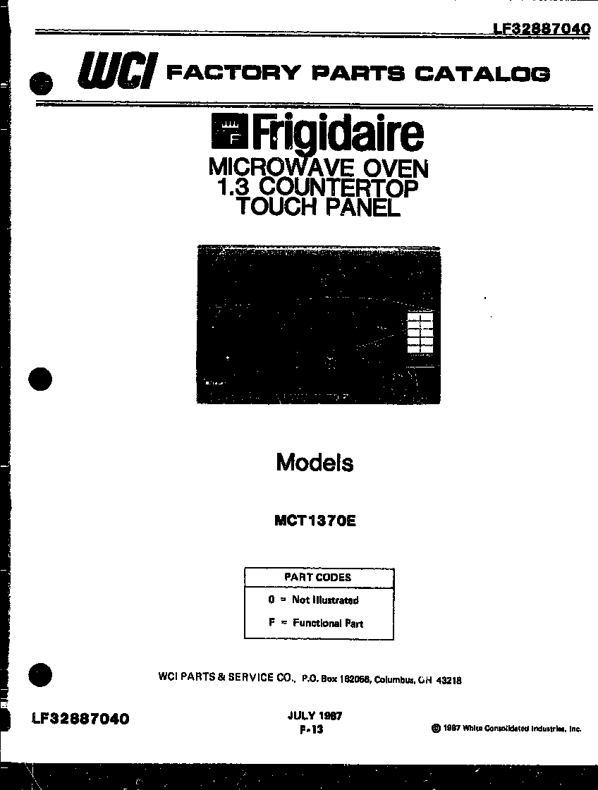Frigidaire MCT1370E front cover diagram