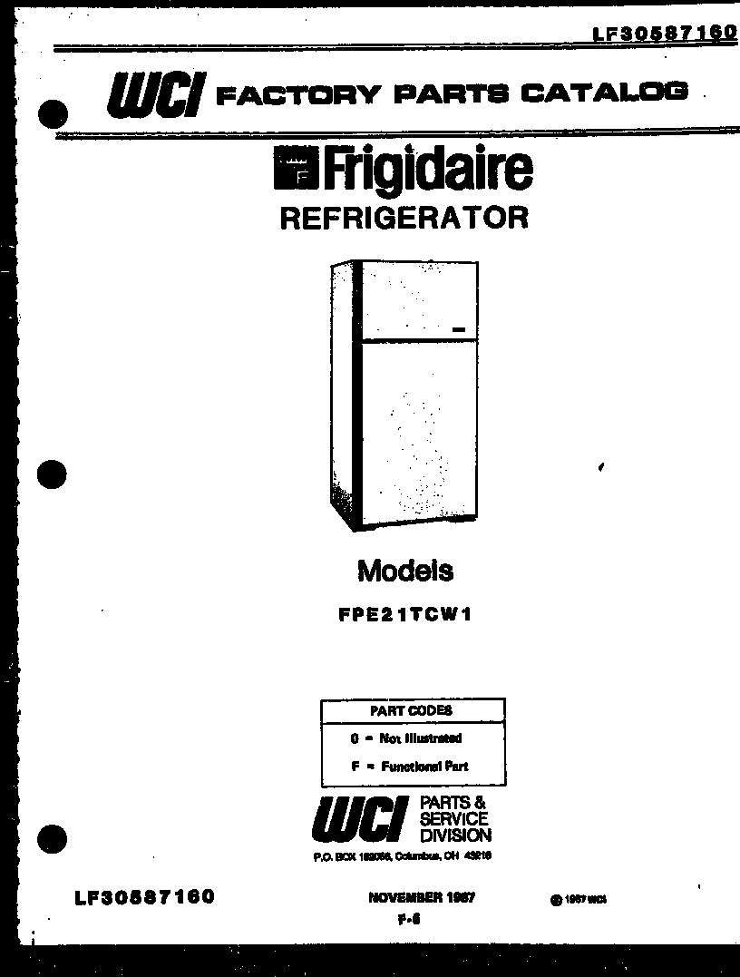 Frigidaire FPE21TCH1 cover page diagram
