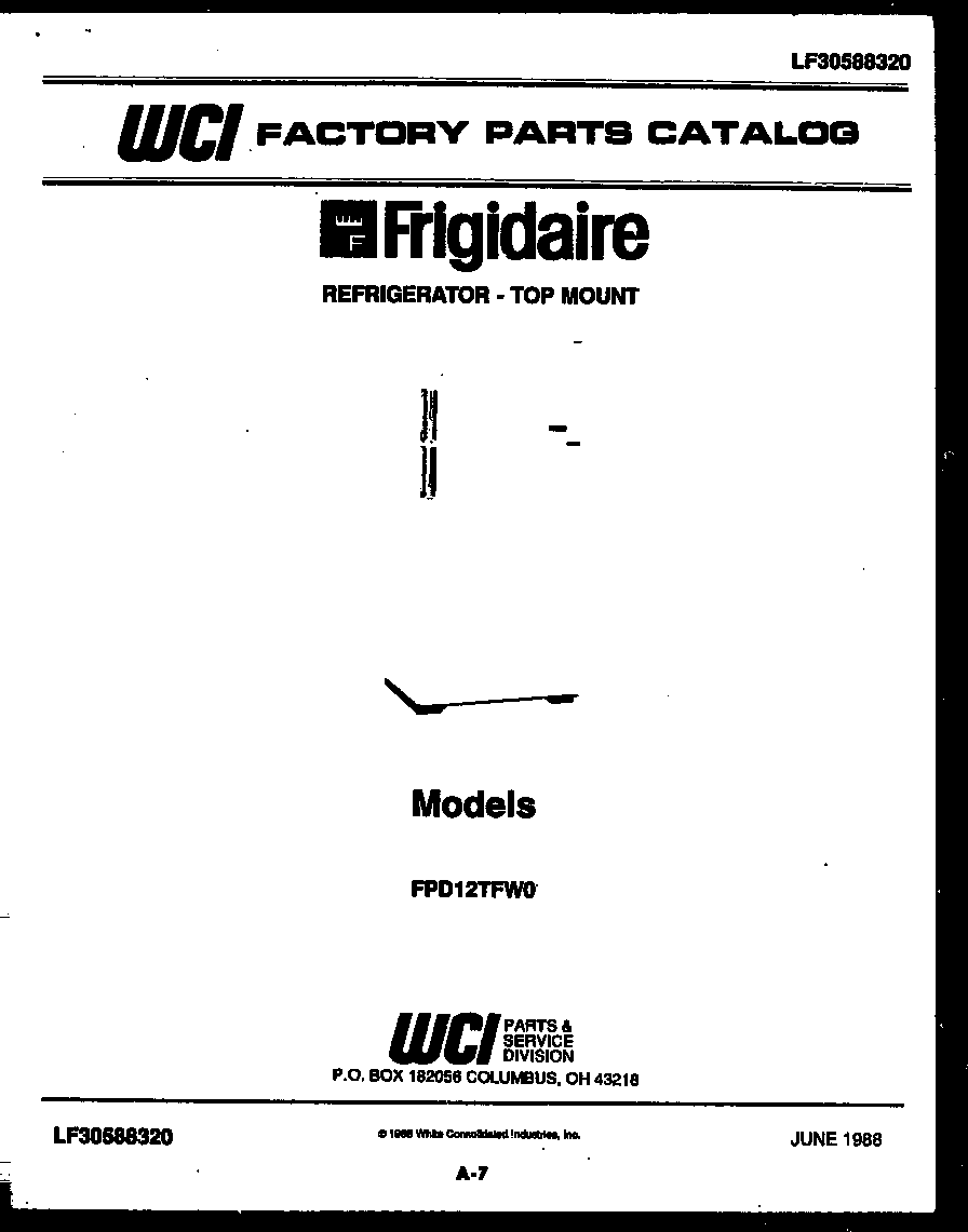 Frigidaire FPD12TFW0 cover page diagram
