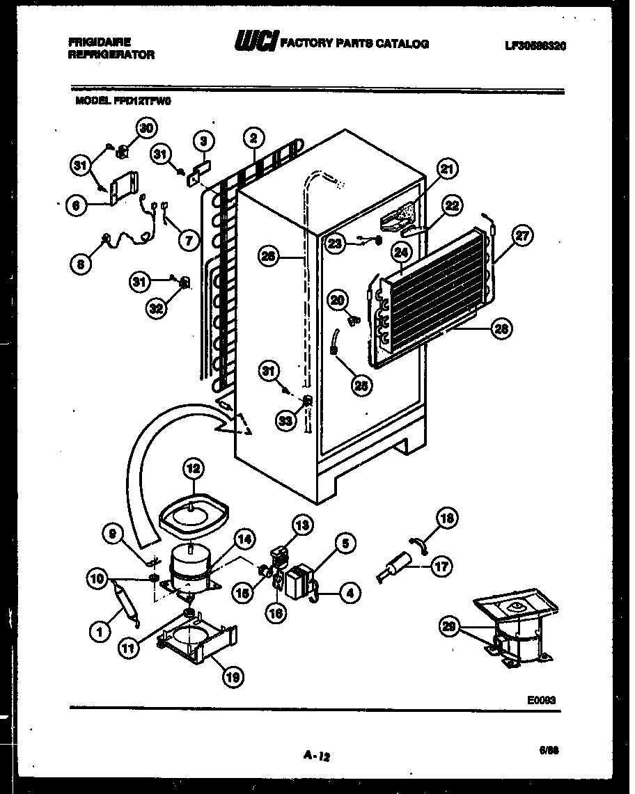 Frigidaire FPD12TFW0 system and automatic defrost parts diagram