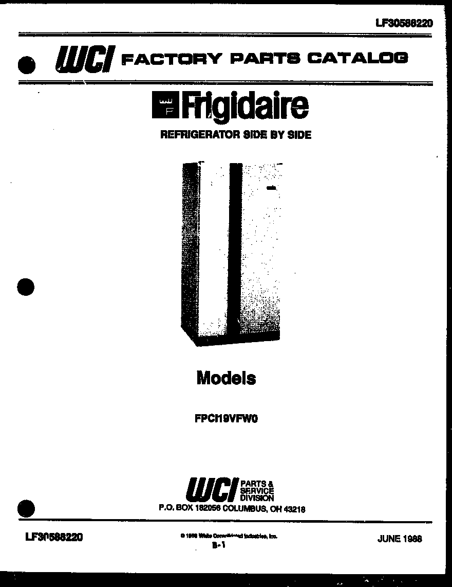 Frigidaire FPCI19VFA0 front cover diagram