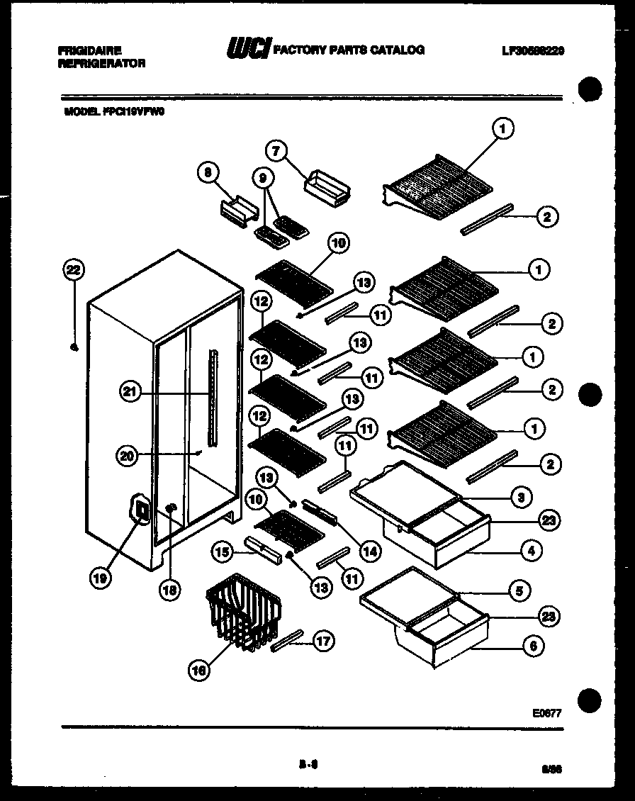 Frigidaire FPCI19VFA0 shelves and supports diagram
