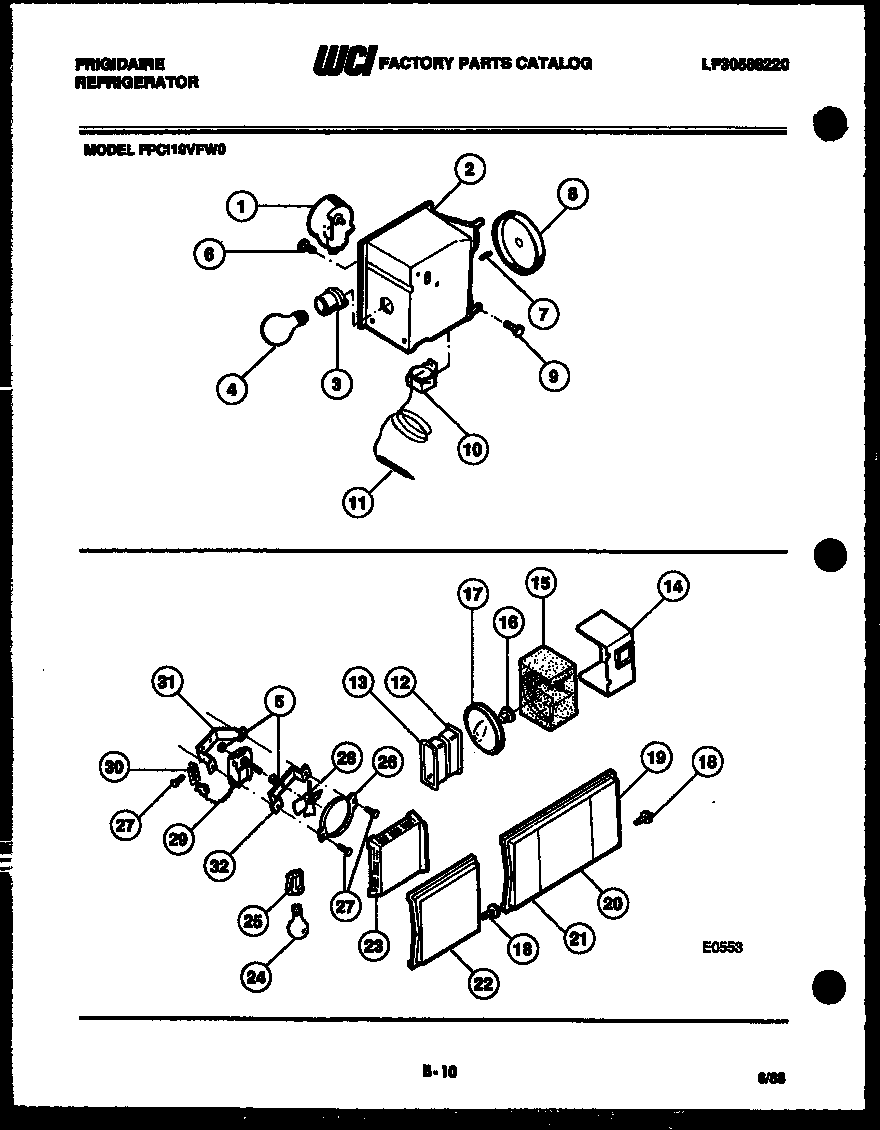 Frigidaire FPCI19VFA0 refrigerator control assembly, damper control assembly and f diagram