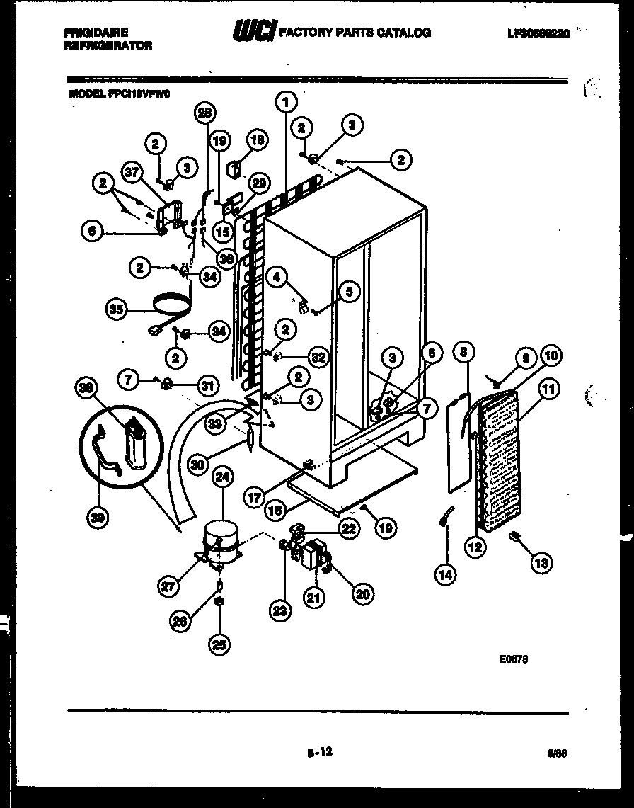 Frigidaire FPCI19VFA0 system and automatic defrost parts diagram