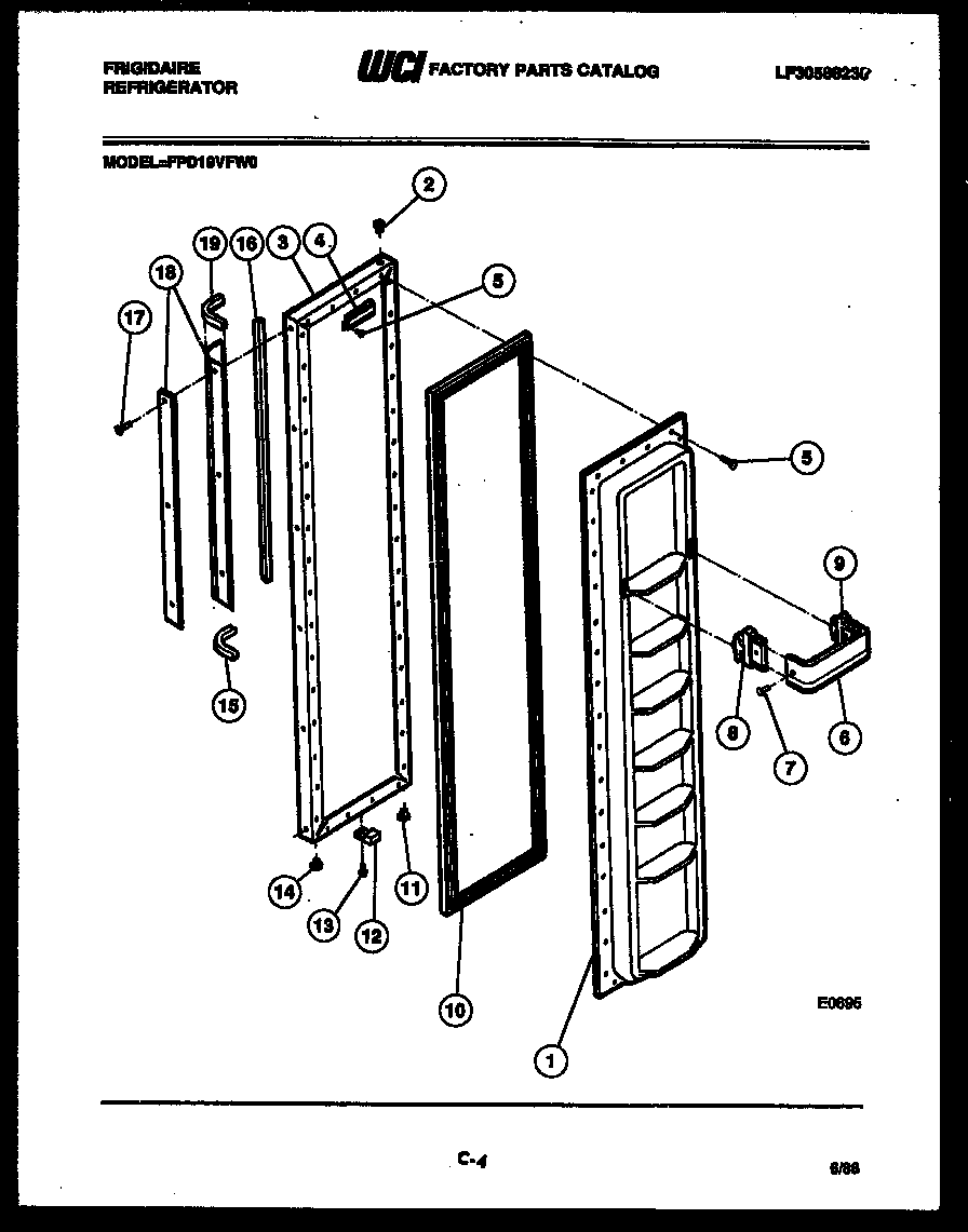 Frigidaire FPD19VFH0 freezer door parts diagram