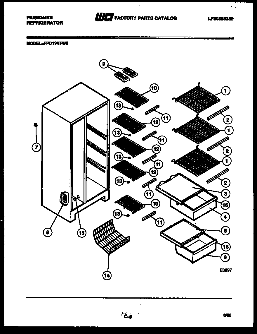 Frigidaire FPD19VFH0 shelves and supports diagram