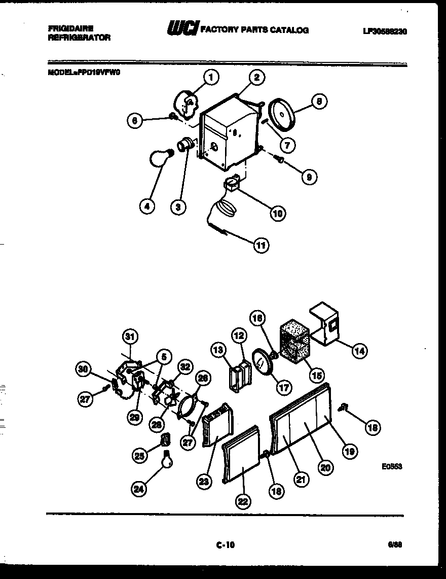 Frigidaire FPD19VFH0 refrigerator control assembly, damper control assembly and f diagram