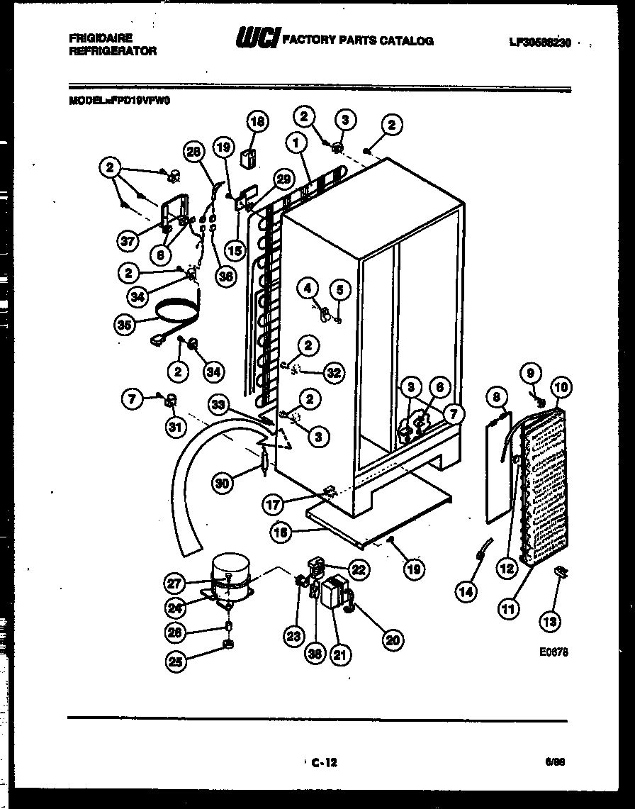 Frigidaire FPD19VFH0 system and automatic defrost parts diagram