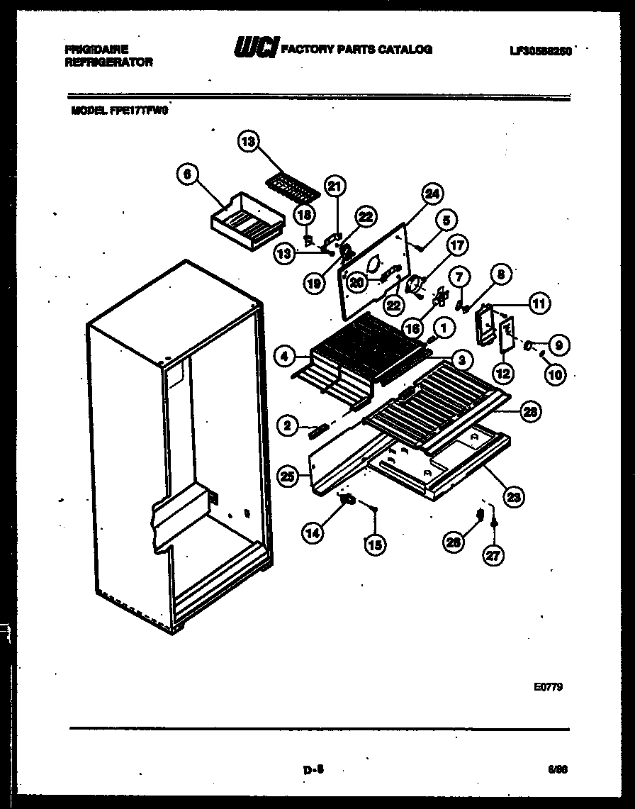 Frigidaire FPE17TFH0 shelves and supports diagram