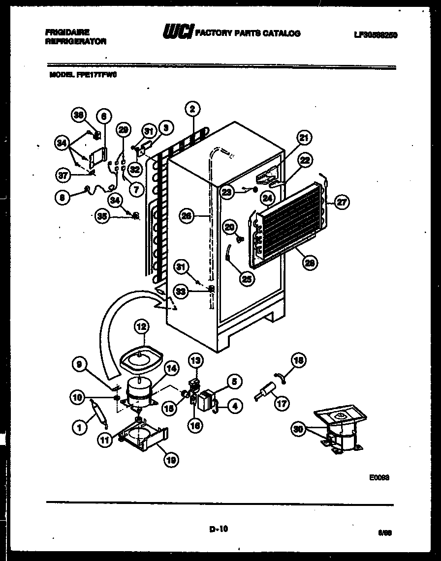 Frigidaire FPE17TFH0 system and automatic defrost parts diagram