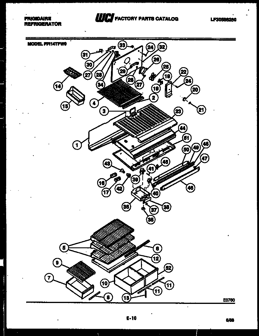 Frigidaire FPI14TFA0 shelves and supports diagram