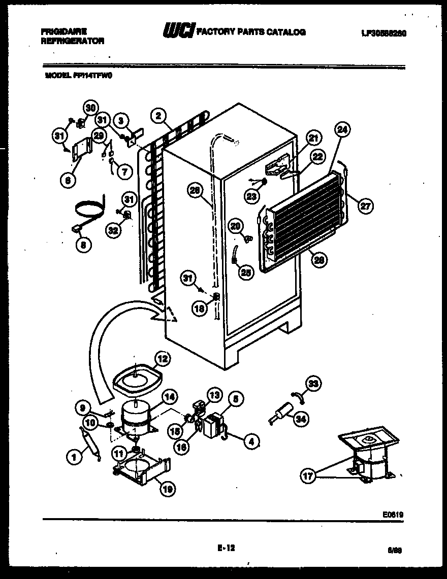Frigidaire FPI14TFA0 system and automatic defrost parts diagram