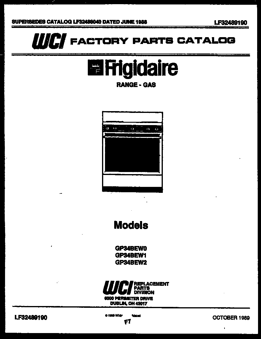 Frigidaire GP34BEL0 cover page diagram