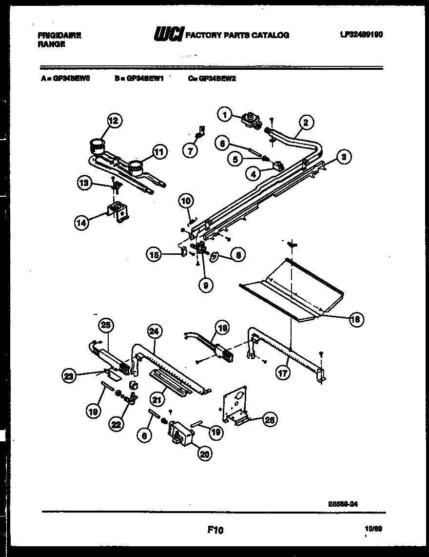 Frigidaire GP34BEL0 burner, manifold and gas control diagram