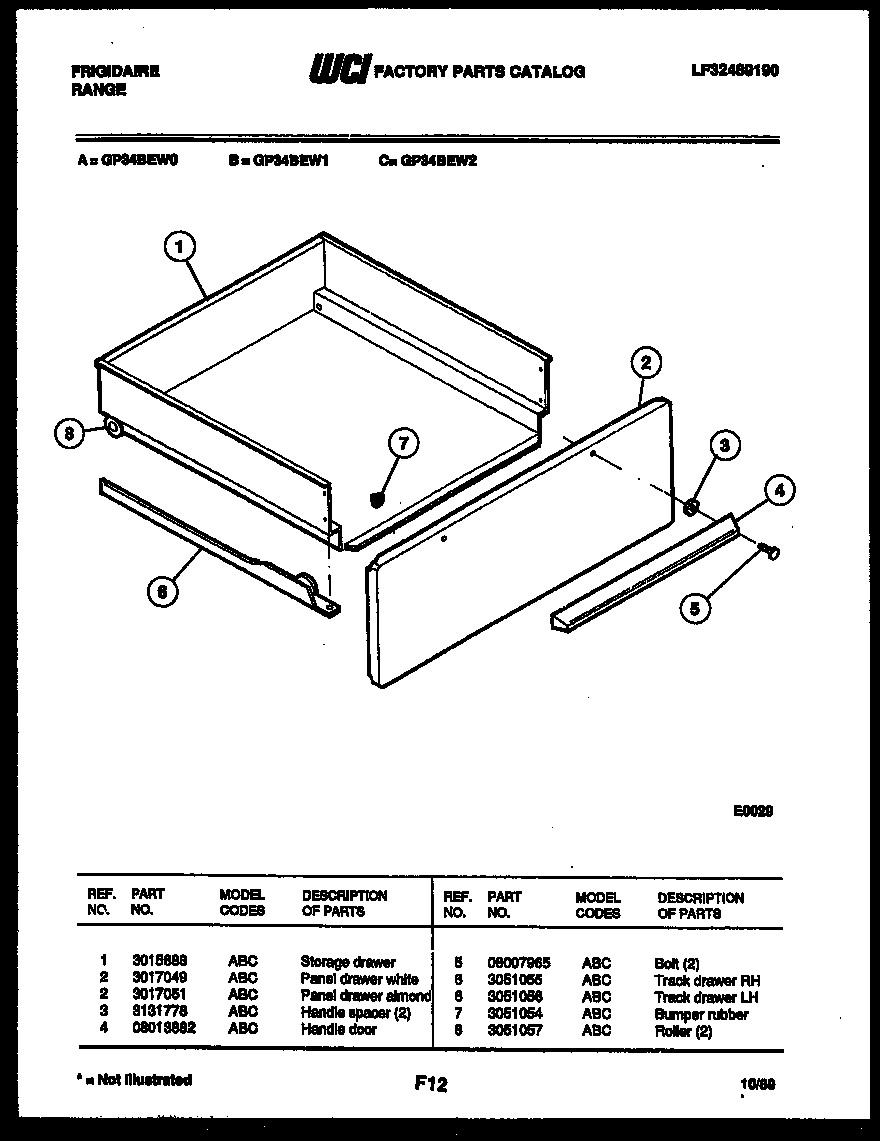Frigidaire GP34BEL0 drawer parts diagram