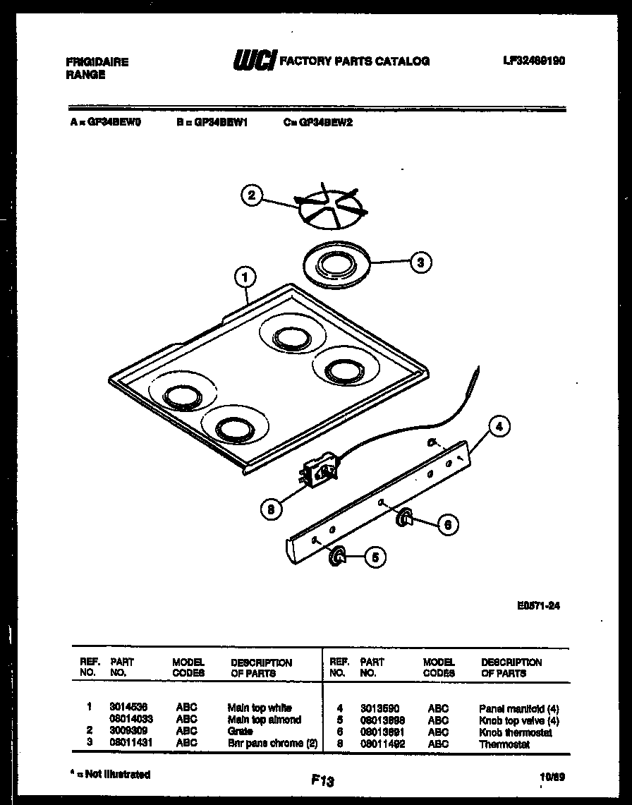 Frigidaire GP34BEL0 cooktop parts diagram