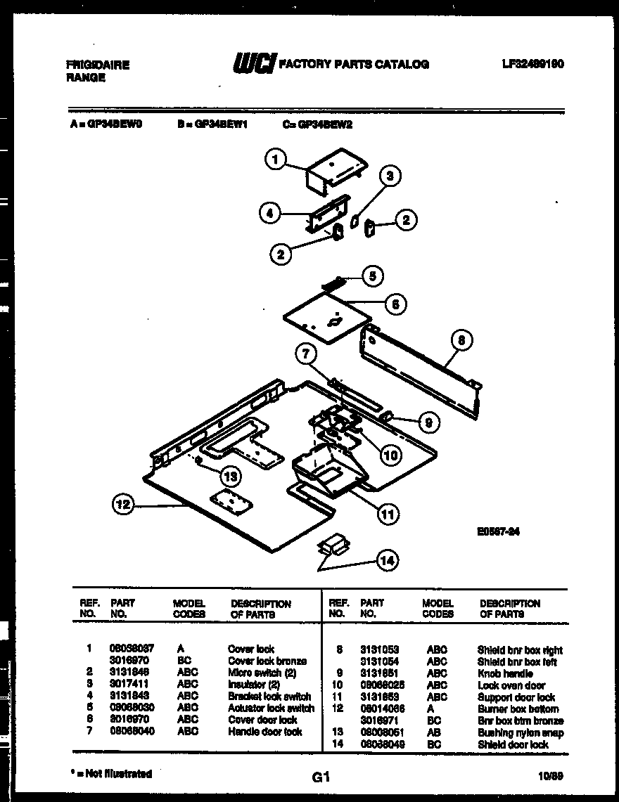 Frigidaire GP34BEL0 burner box parts diagram