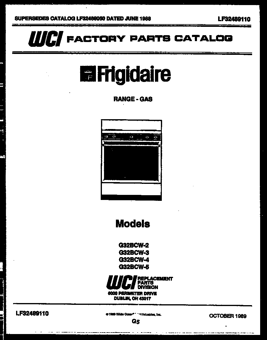 Frigidaire G32BCL2 cover page diagram