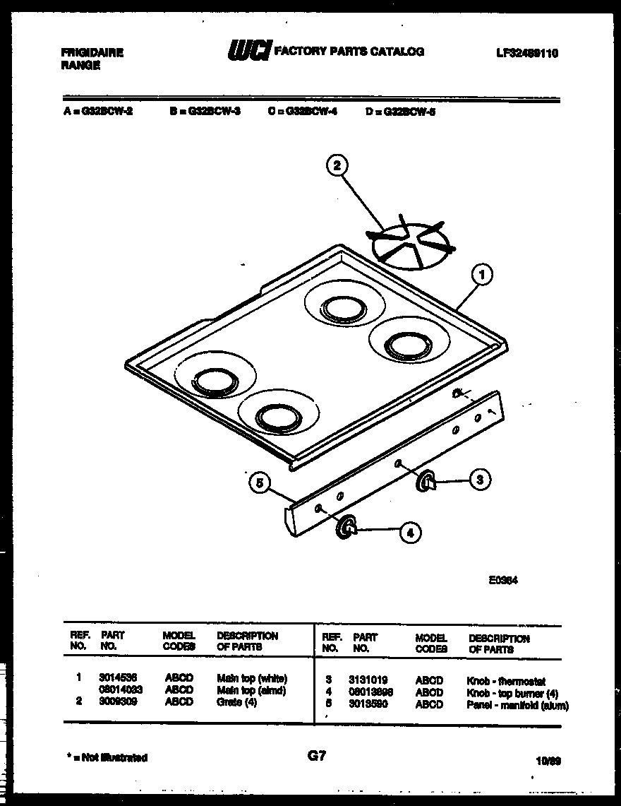 Frigidaire G32BCL2 cooktop parts diagram