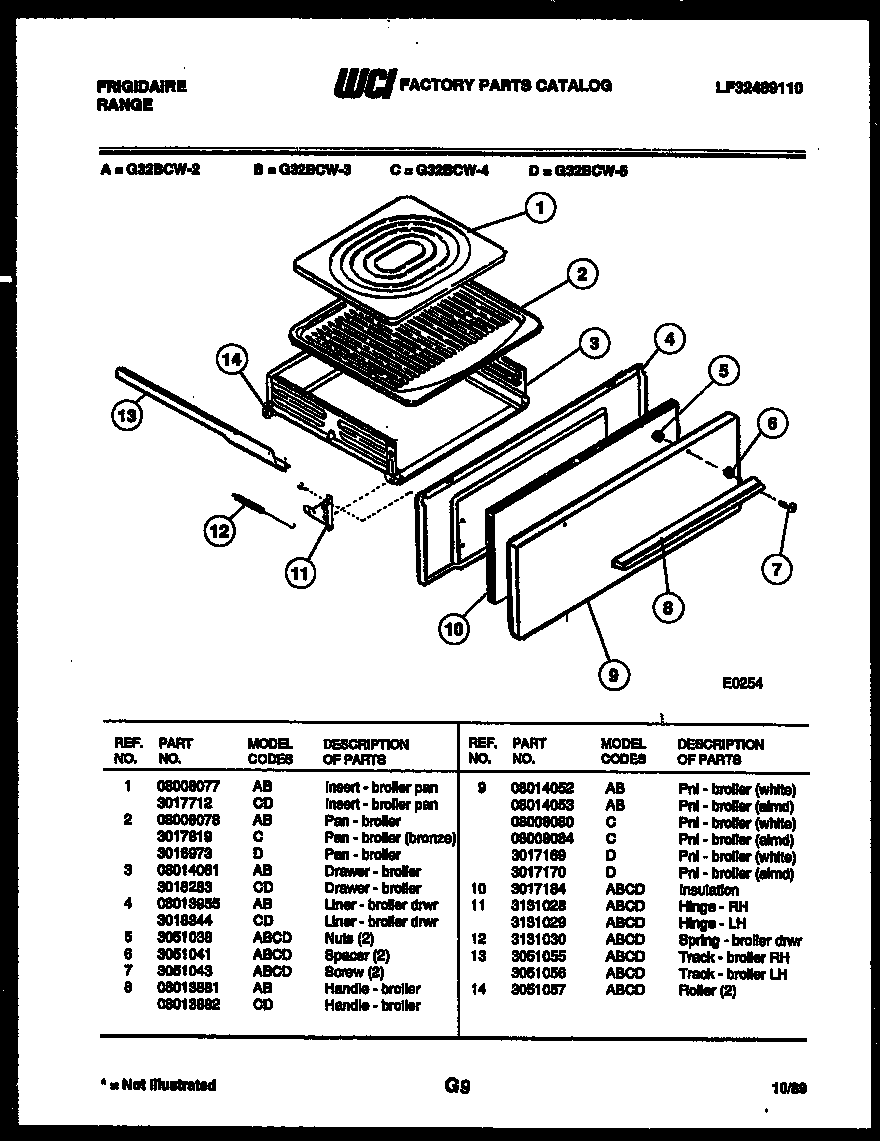 Frigidaire G32BCL2 broiler drawer parts diagram