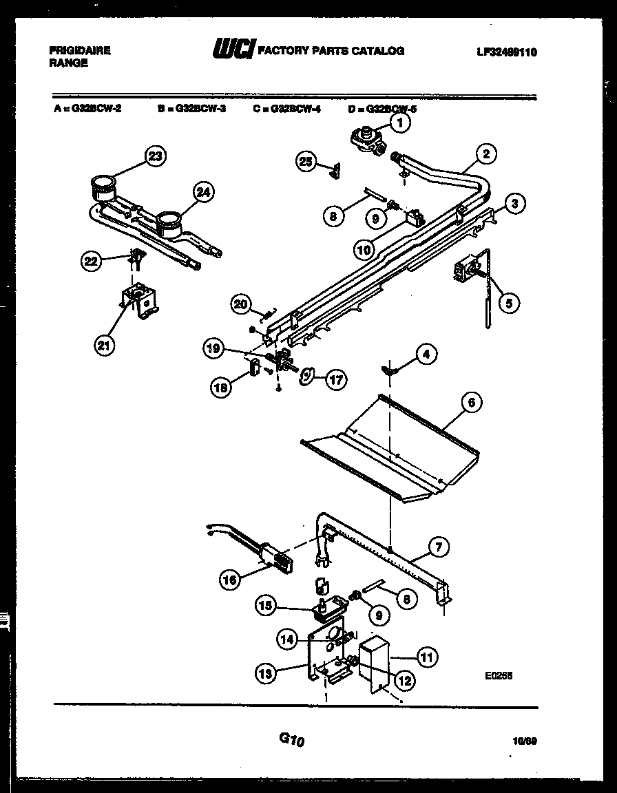 Frigidaire G32BCL2 burner, manifold and gas control diagram