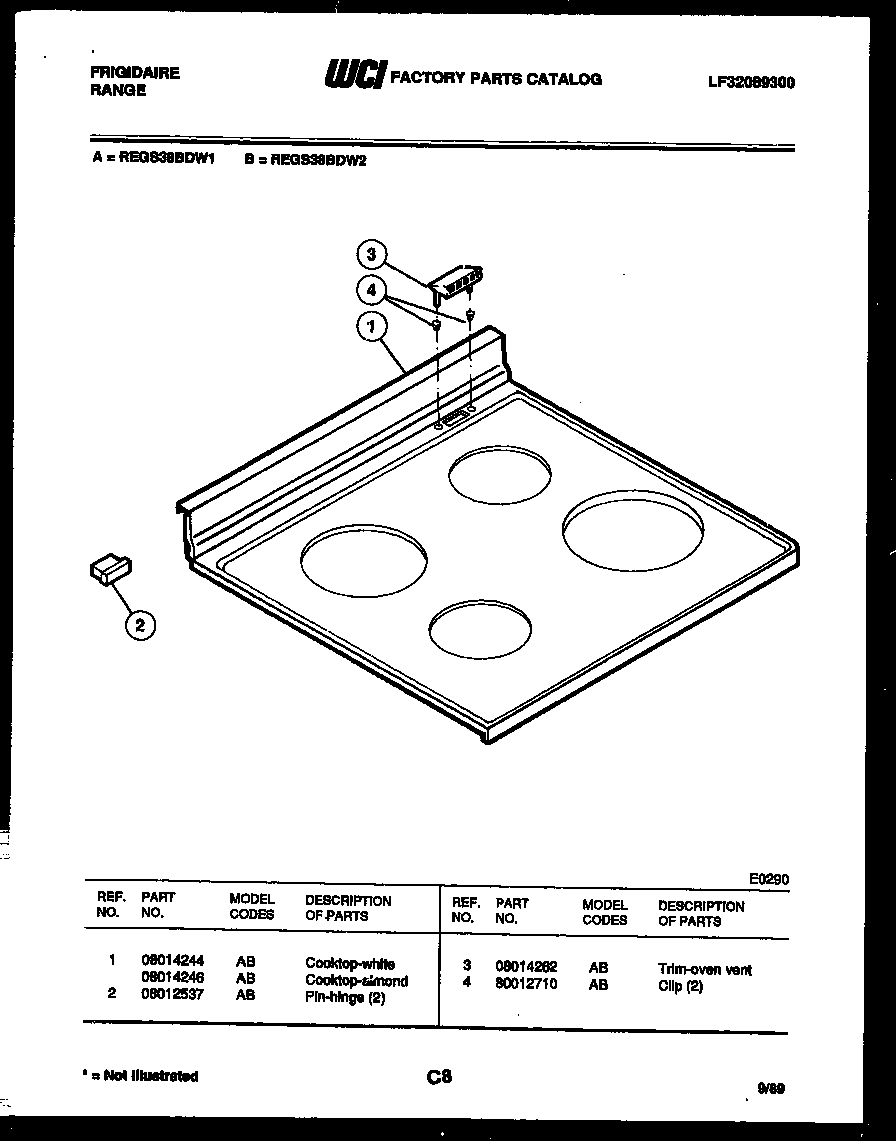 Frigidaire REGS38BDW1 cooktop parts diagram