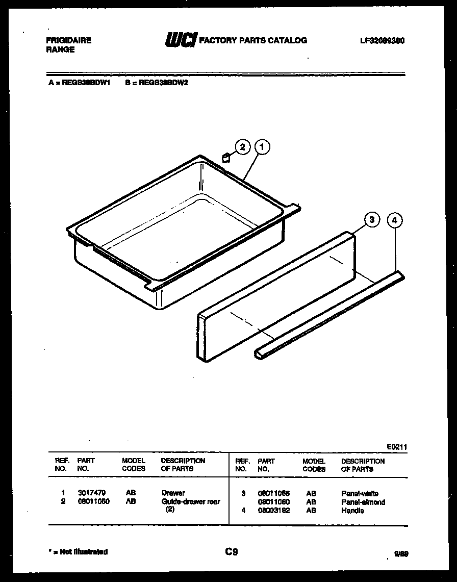 Frigidaire REGS38BDW1 drawer parts diagram