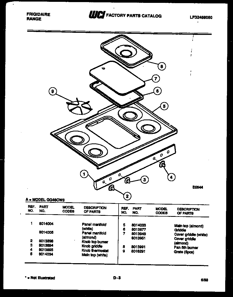 Frigidaire GG46CW3 cooktop parts diagram